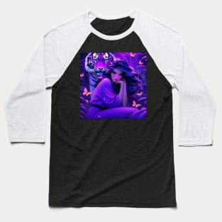 Fantasy girl with tiger in purple aesthetic Baseball T-Shirt